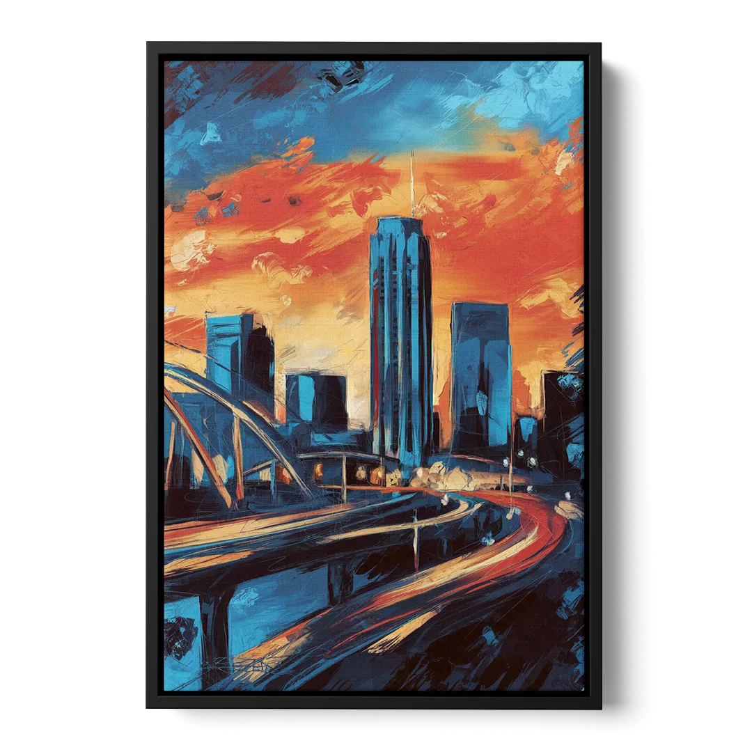 Oklahoma City Thunder Skyline - Black Frame Canvas