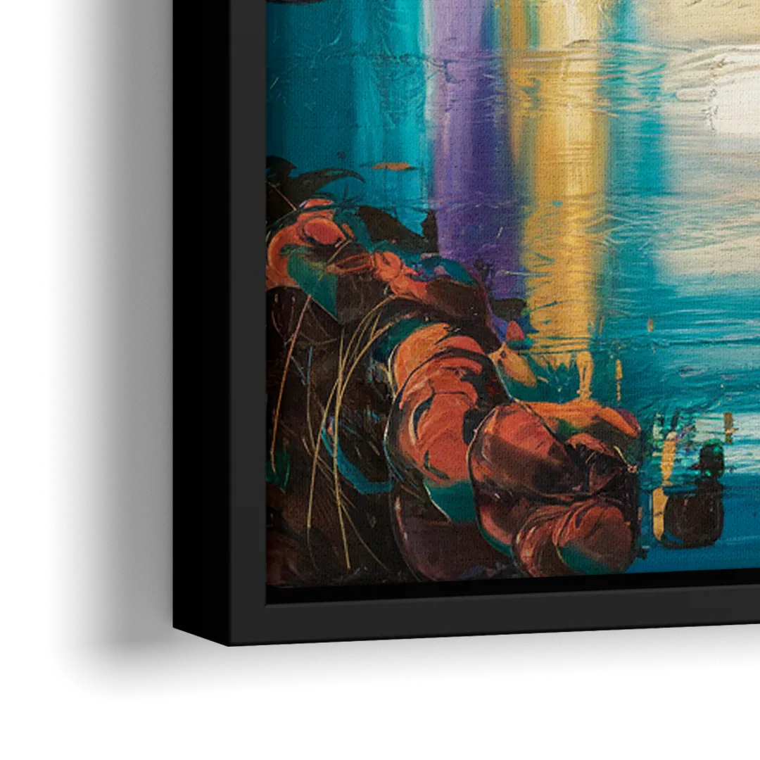 Denver Skyline Reflection - Close-Up Black Frame Canvas