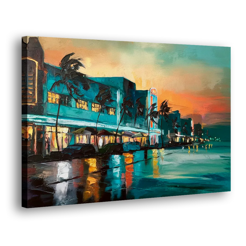 Miami Ocean Drive Lights - Canvas Print Art Sides