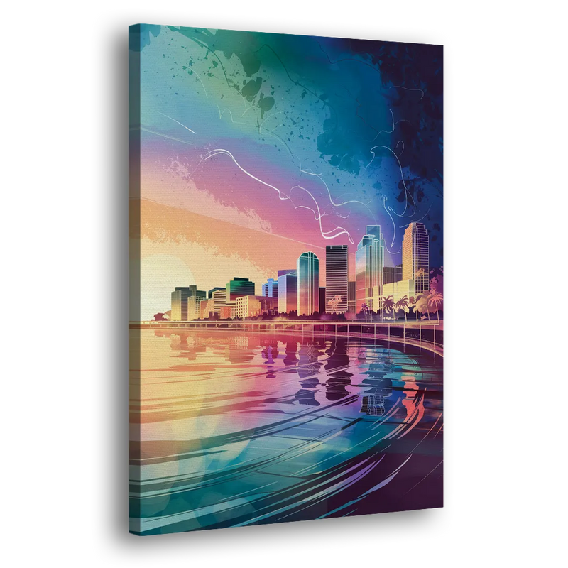 Fort Lauderdale Skyline Reflection - Canvas Print Art Sides