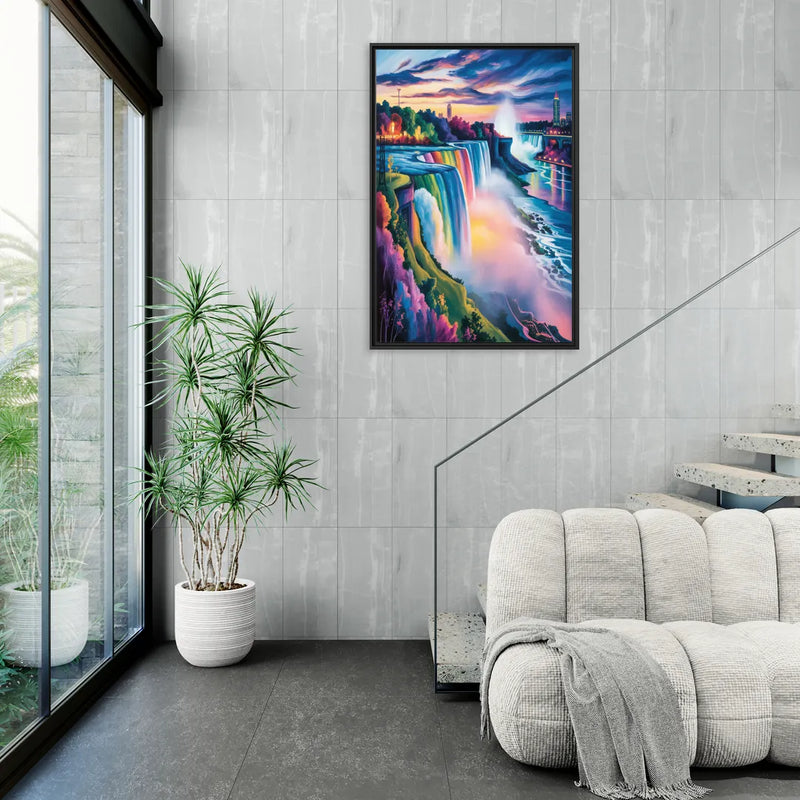 Niagara Falls Rainbow Light - Living Room Black Frame Canvas