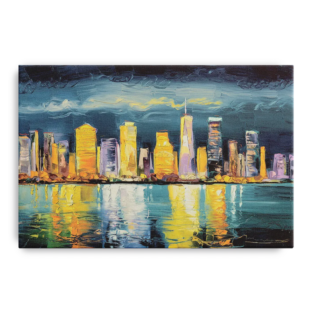 Jersey City Night Lights - Canvas Wall Art
