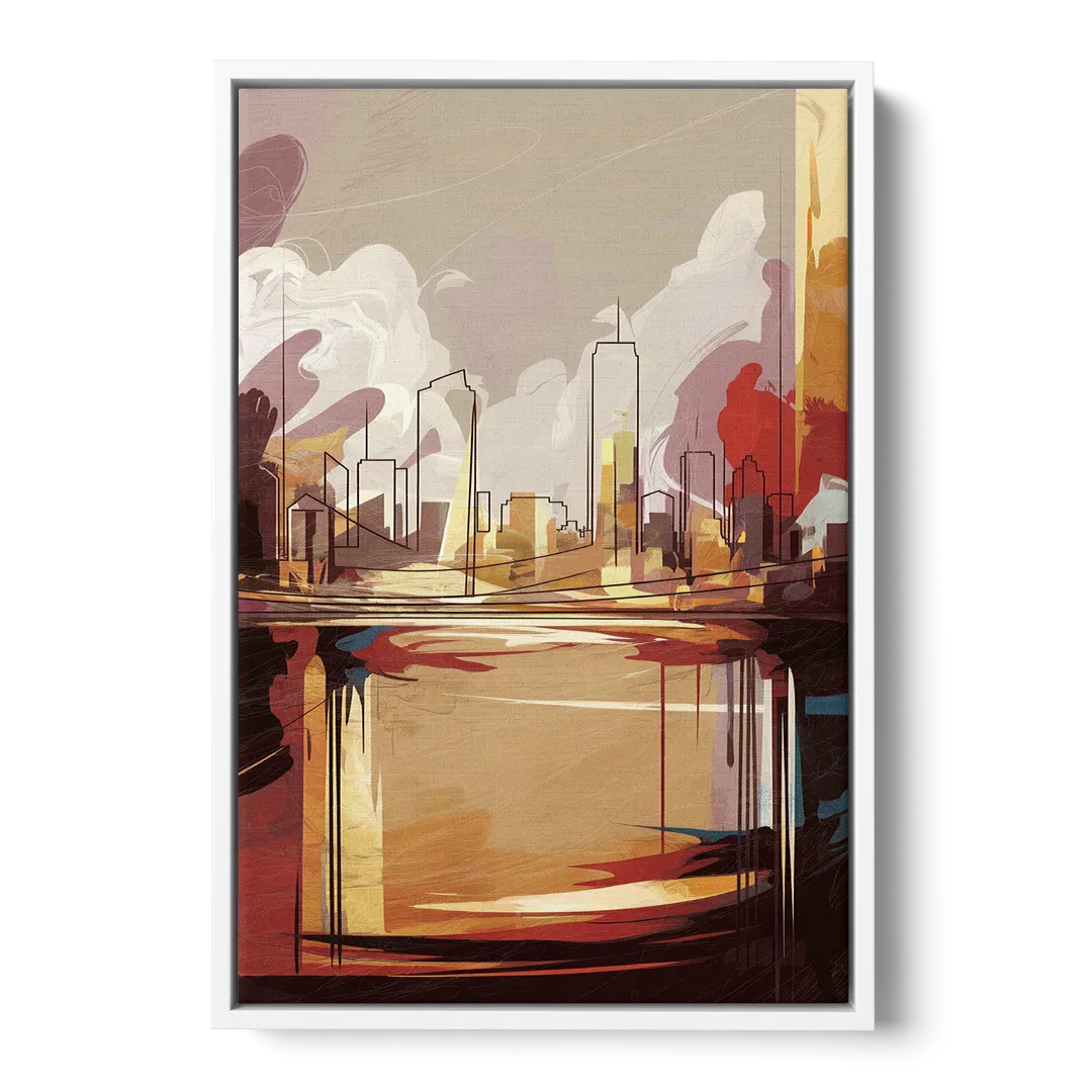 Fort Wayne Skyline Panorama - White Frame Canvas