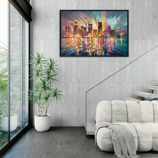 Tampa Cityscape Reflection - Living Room Black Frame Canvas
