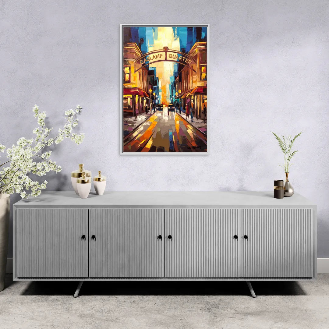 San Diego Historic Gaslamp District - Living Room White Frame Canvas
