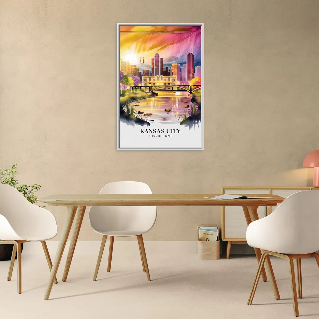 Kansas City Scenic Riverfront - Living Room White Frame Canvas