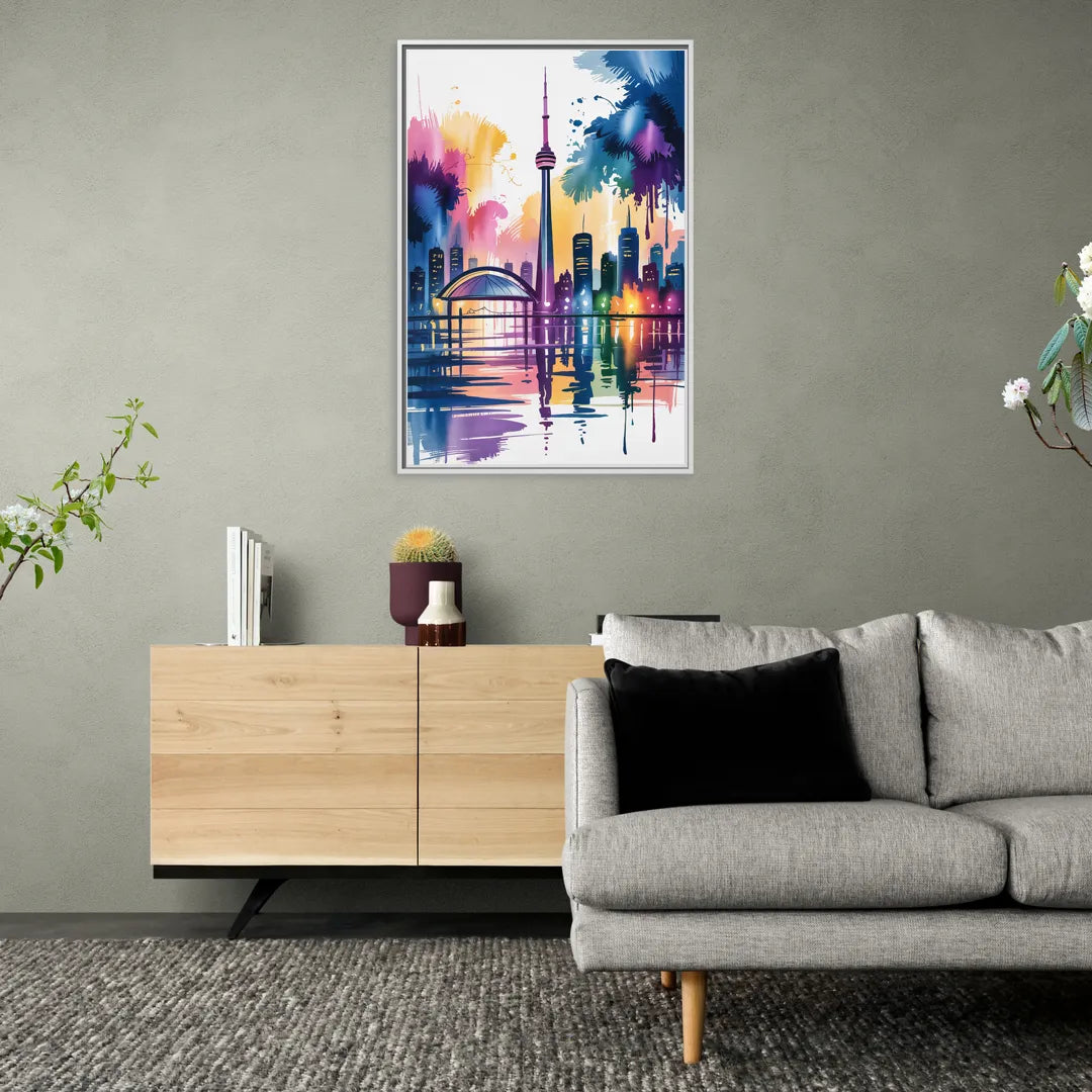 Toronto City Lights - Living Room White Frame Canvas