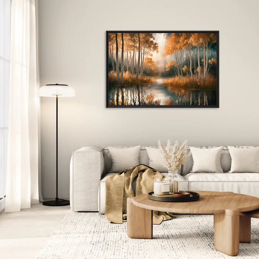 Aspen Forest Reflections - Living Room Black Frame Canvas