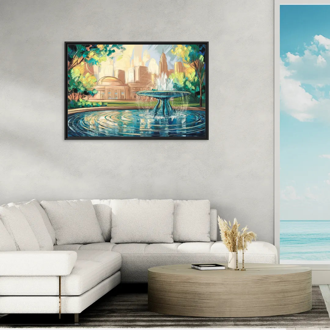 Kansas City Fountains And Parks - Living Room Black Frame Canvas