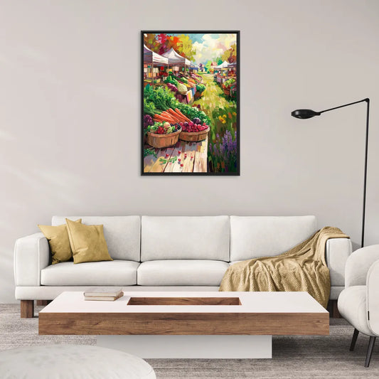 Madison Farmers Market Delight - Living Room Black Frame Canvas