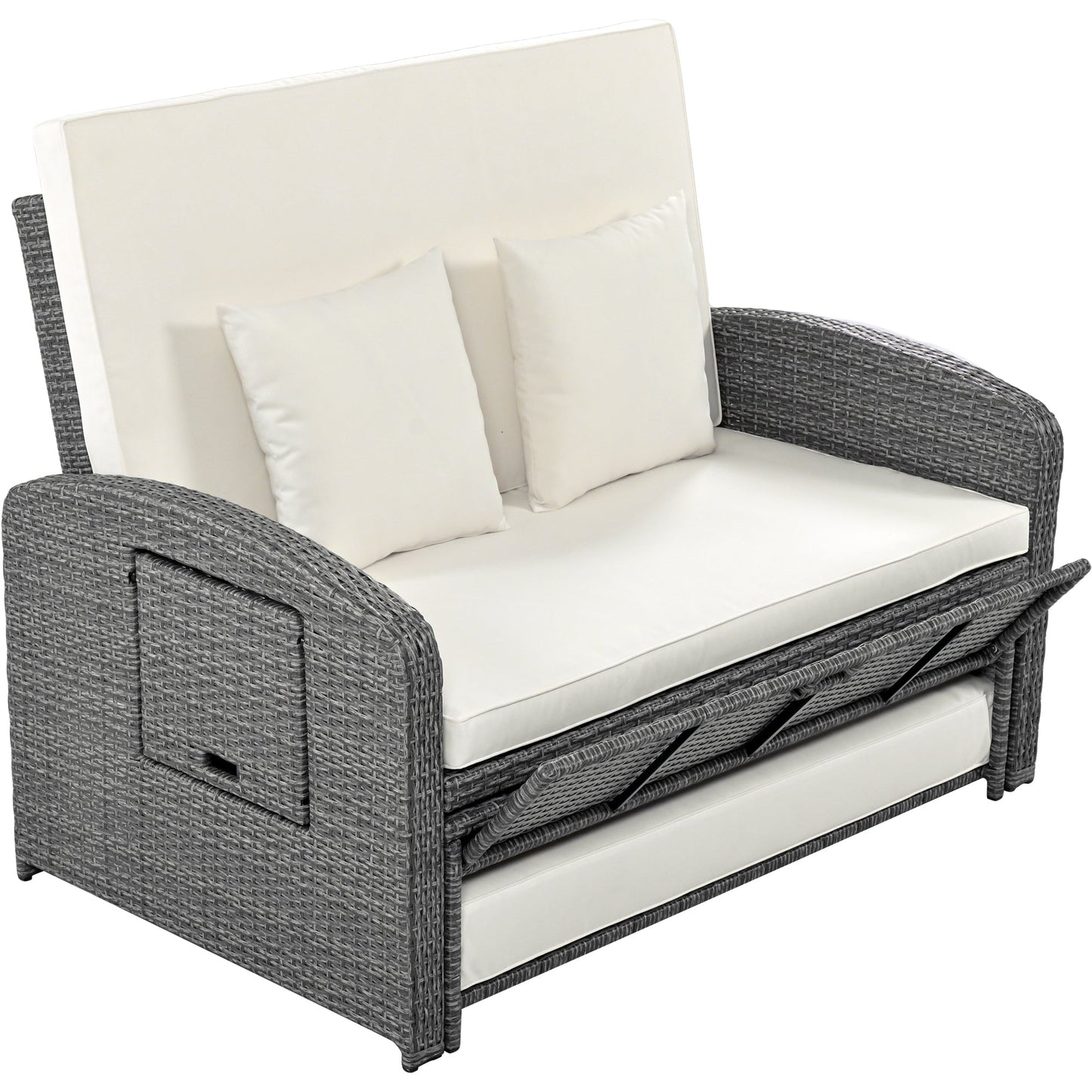 Elegant PE Wicker Double Chaise Lounge - 2-Person Patio Daybed with Recliner
