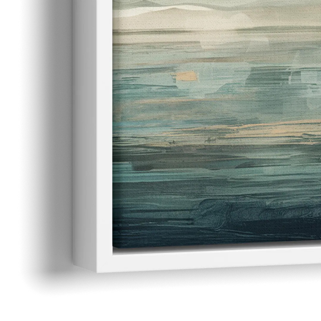 New York City Skyline in Fog Hudson - Close-Up White Frame Canvas