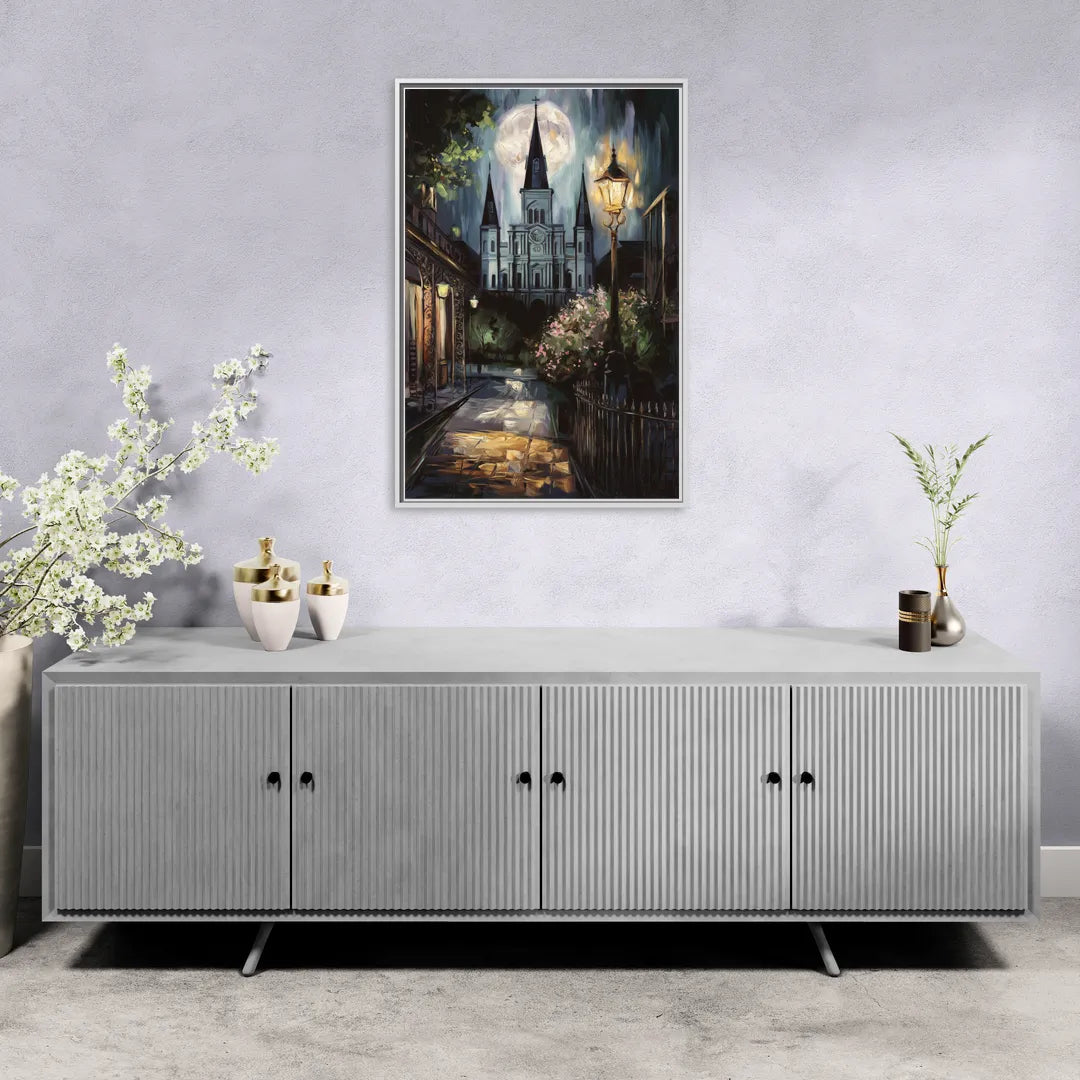 New Orleans Cathedral Silhouette - Living Room White Frame Canvas