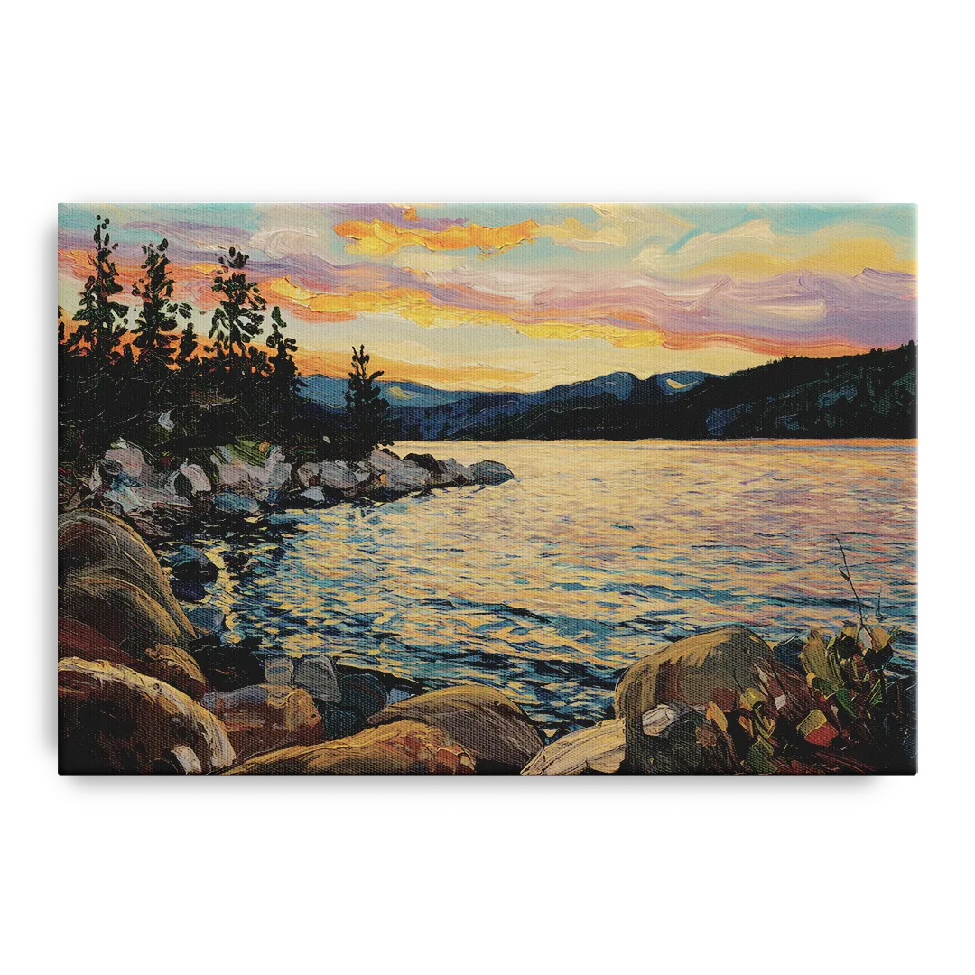 Lake Tahoe Sunset Reflections Serenity - Canvas Wall Art