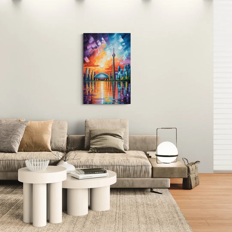 CN Tower Sunset Watercolor - Canvas Wall Art Living Room