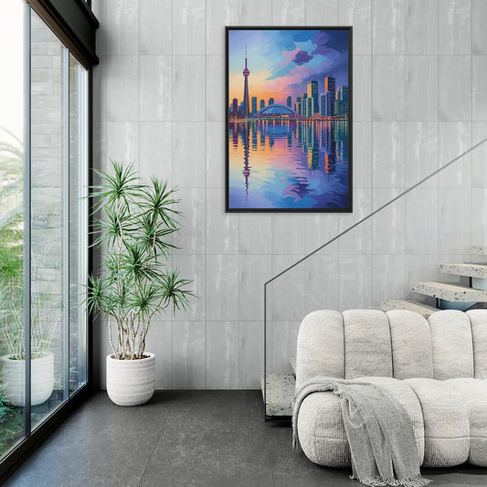 Toronto Skyline Evening Glow - Living Room Black Frame Canvas