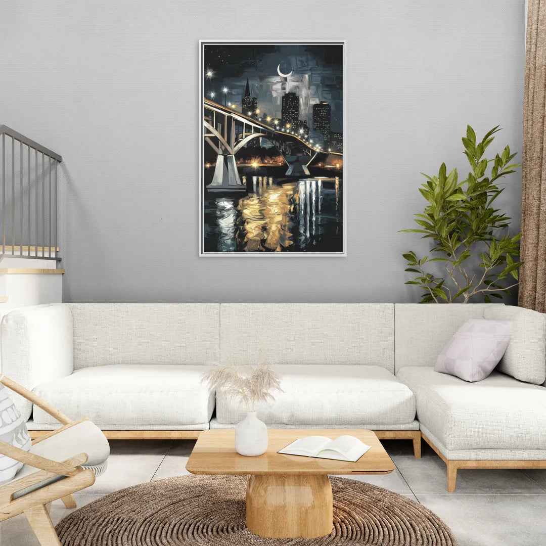 New Orleans Crescent City Nights - Living Room White Frame Canvas