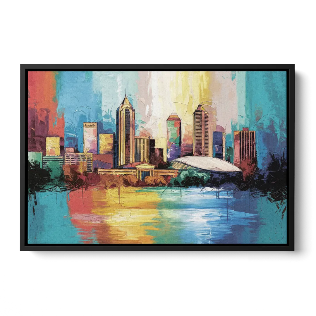 Atlanta Skyline Panoramic View - Black Frame Canvas