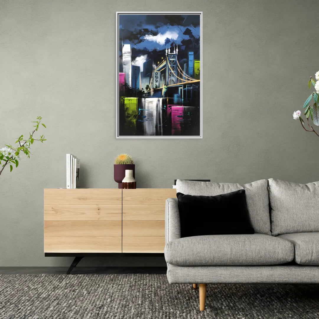 Sacramento Urban Street Art - Living Room White Frame Canvas