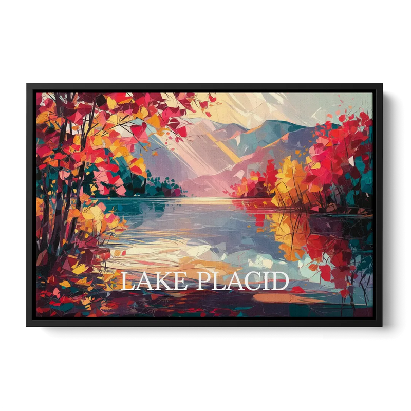 Lake Placid Autumn Splendor - Black Frame Canvas