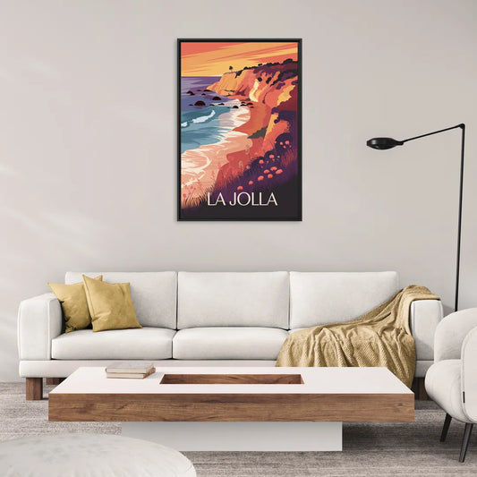 La Jolla Sunset Views - Living Room Black Frame Canvas