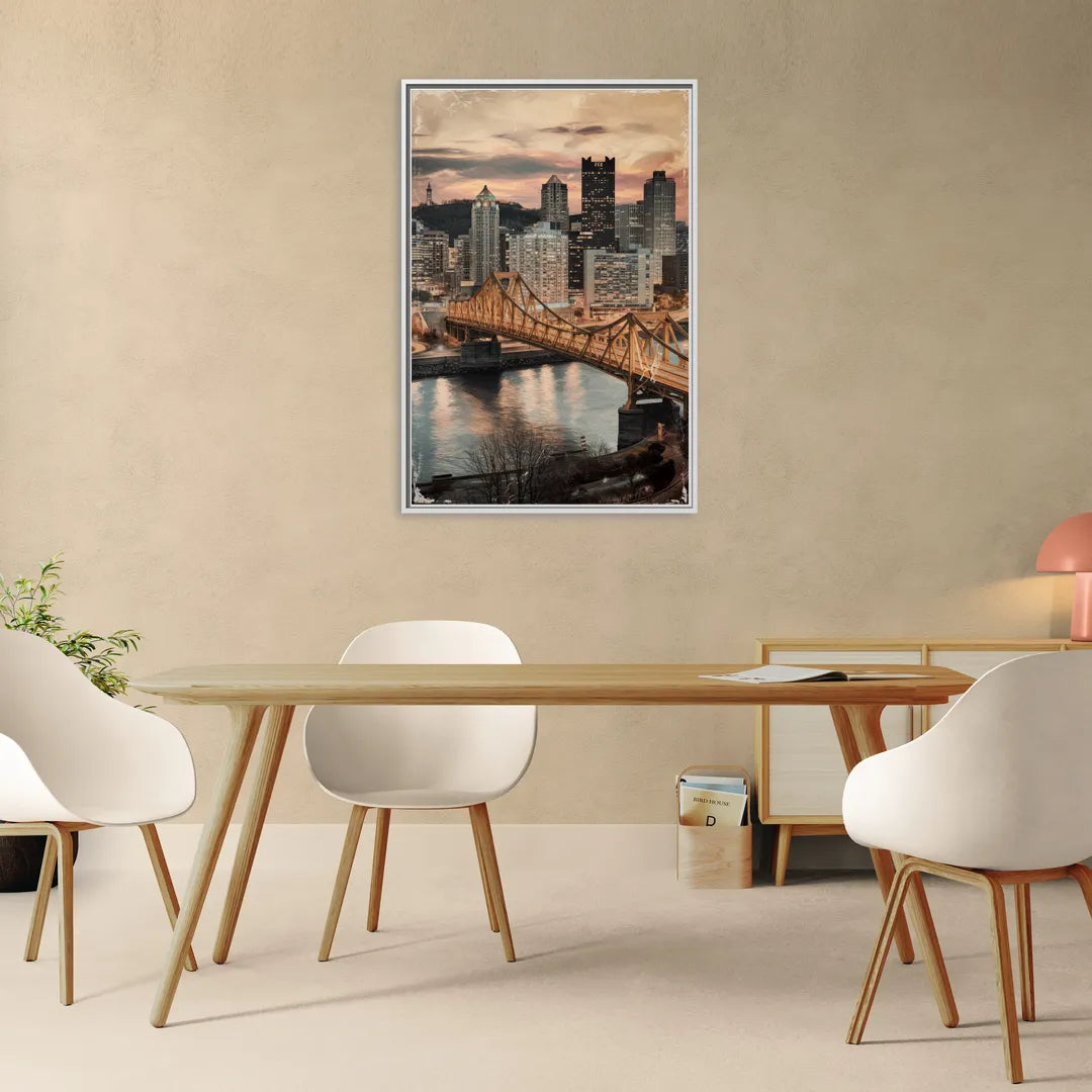 Pittsburgh Historic Landmarks - Living Room White Frame Canvas