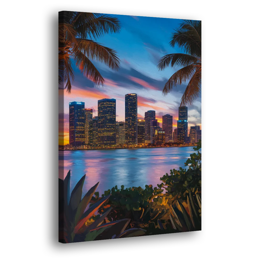 Miami Waterfront Skyline - Canvas Print Art Sides