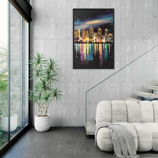 San Diego City Lights - Living Room Black Frame Canvas