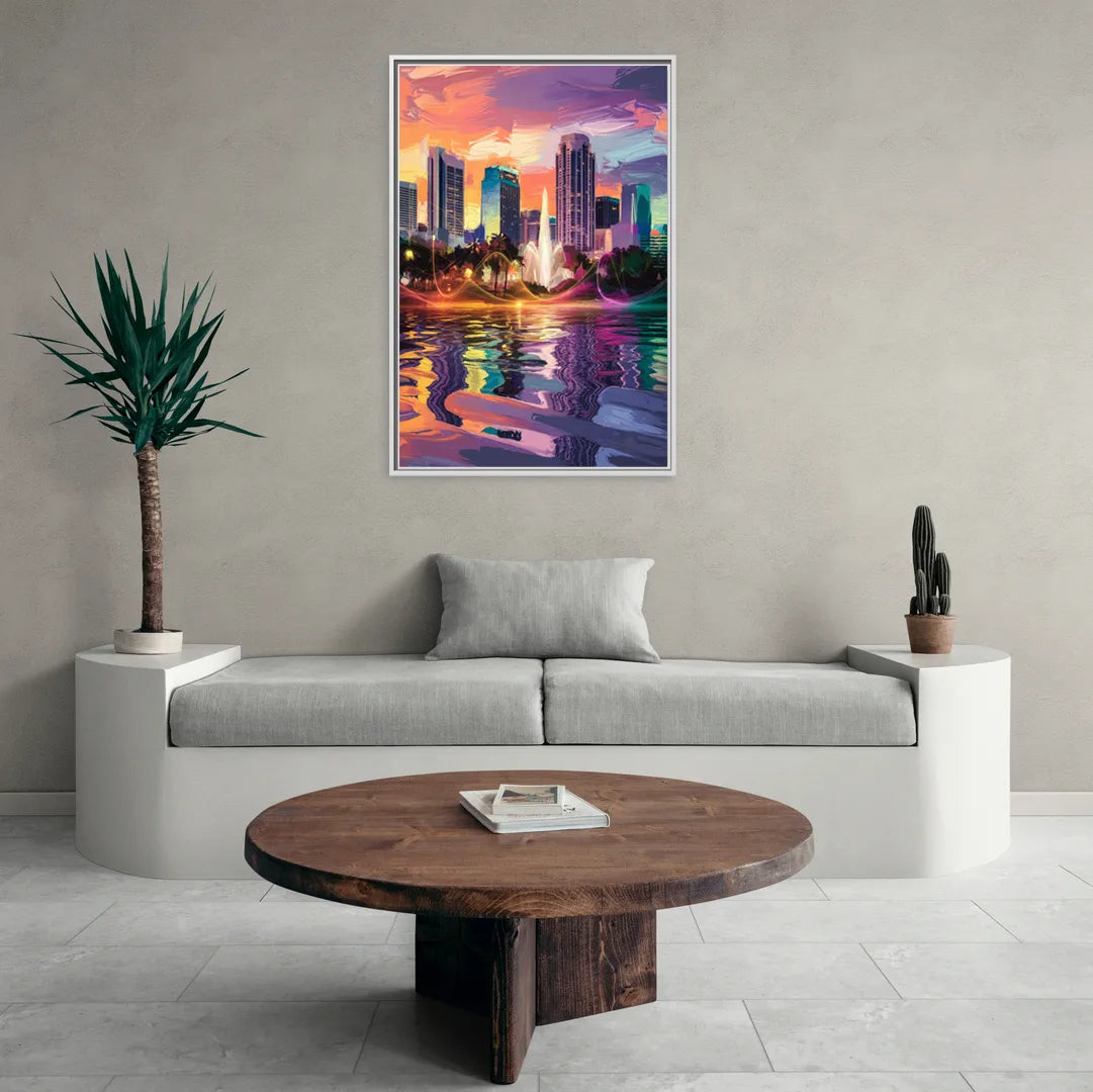 Orlando Vibrant Street Art - Living Room White Frame Canvas