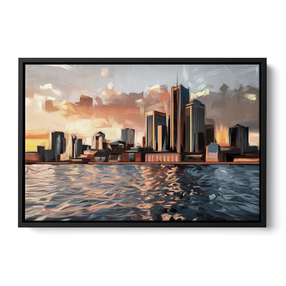 Detroit Cityscape Photography - Black Frame Canvas
