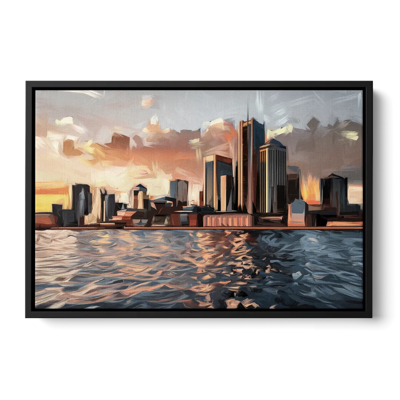 Detroit Cityscape Photography - Black Frame Canvas