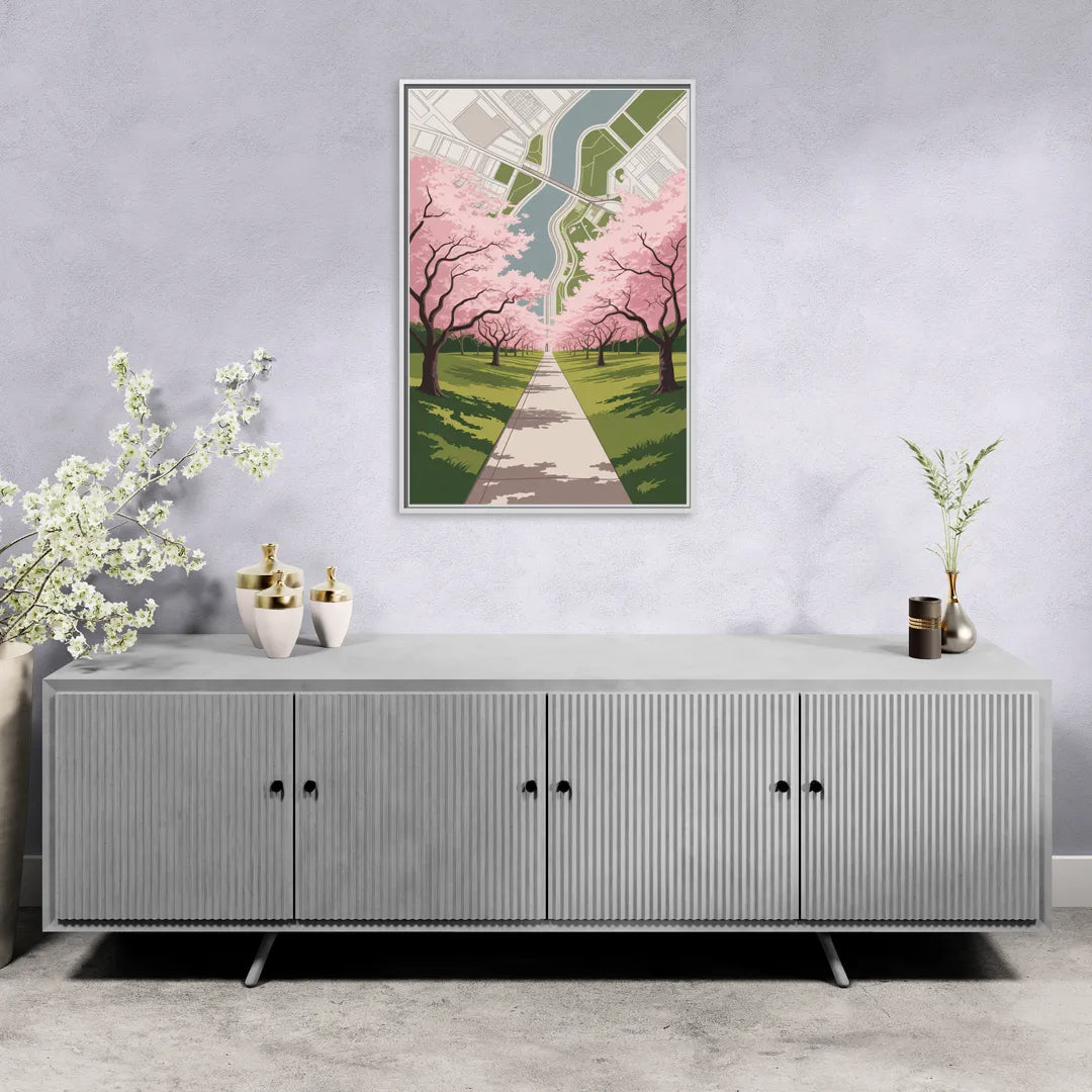 High Park Cherry Blossoms - Living Room White Frame Canvas