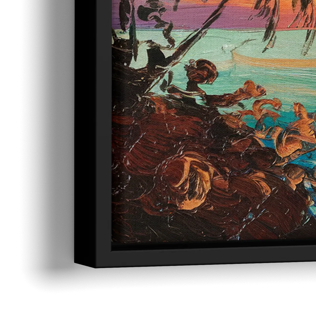 Key West Tropical Sunset - Close-Up Black Frame Canvas