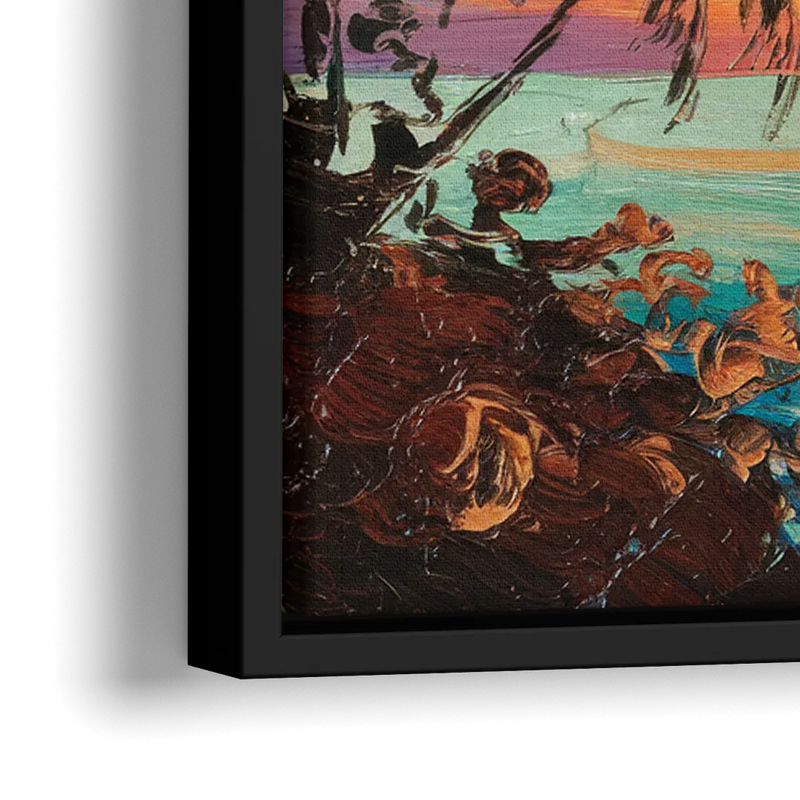 Key West Tropical Sunset - Close-Up Black Frame Canvas