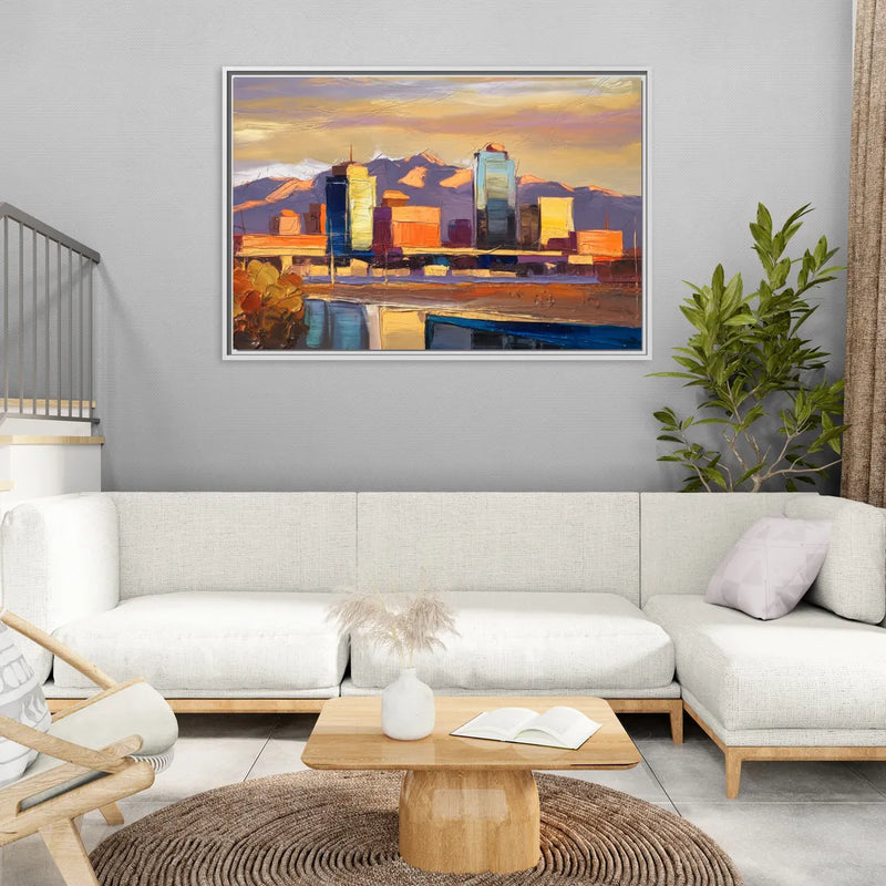 El Paso Skyline View - Living Room White Frame Canvas