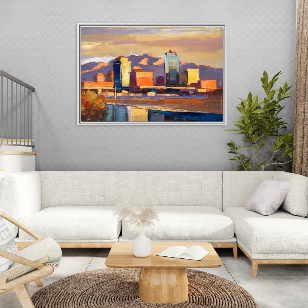 El Paso Skyline View - Living Room White Frame Canvas