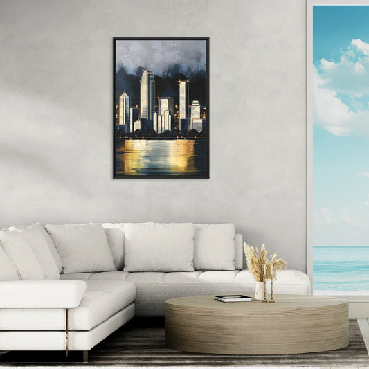 Irving Downtown Skyline - Living Room Black Frame Canvas