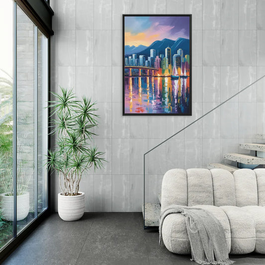 Vancouver City Lights - Living Room Black Frame Canvas