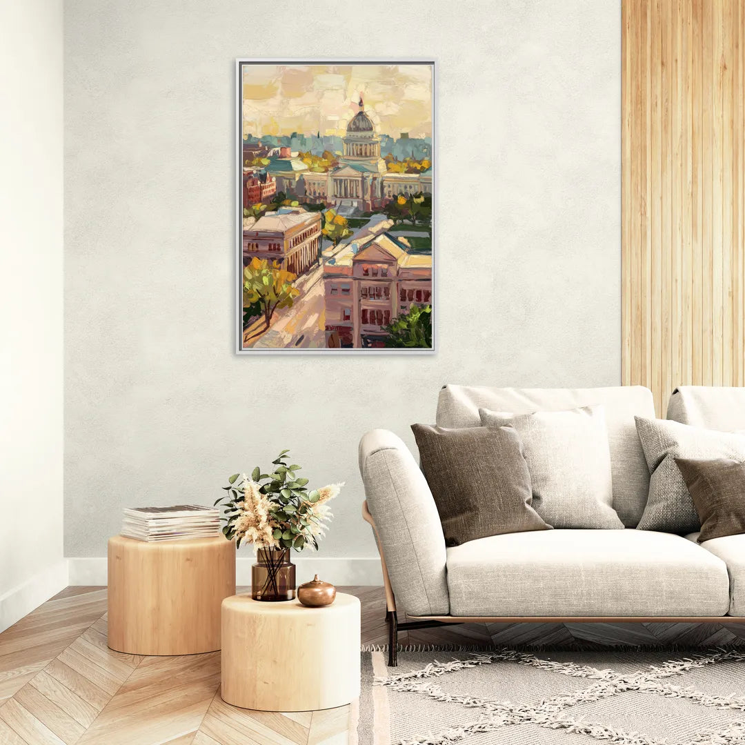 Madison Historic Architecture - Living Room White Frame Canvas