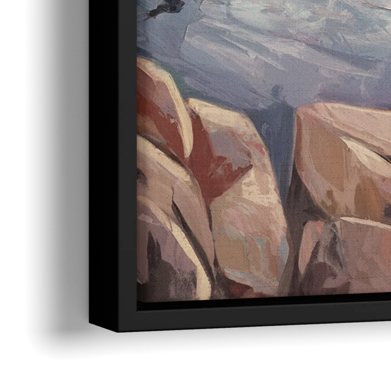 Bar Harbor Rocky Shoreline - Close-Up Black Frame Canvas