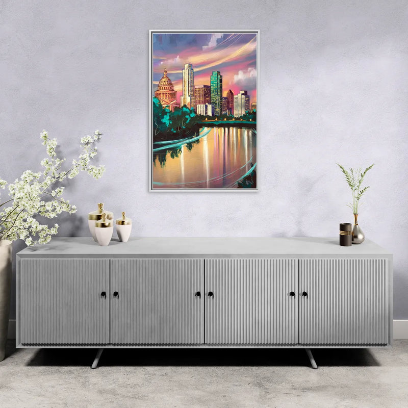 Austin Vibrant Skyline - Living Room White Frame Canvas