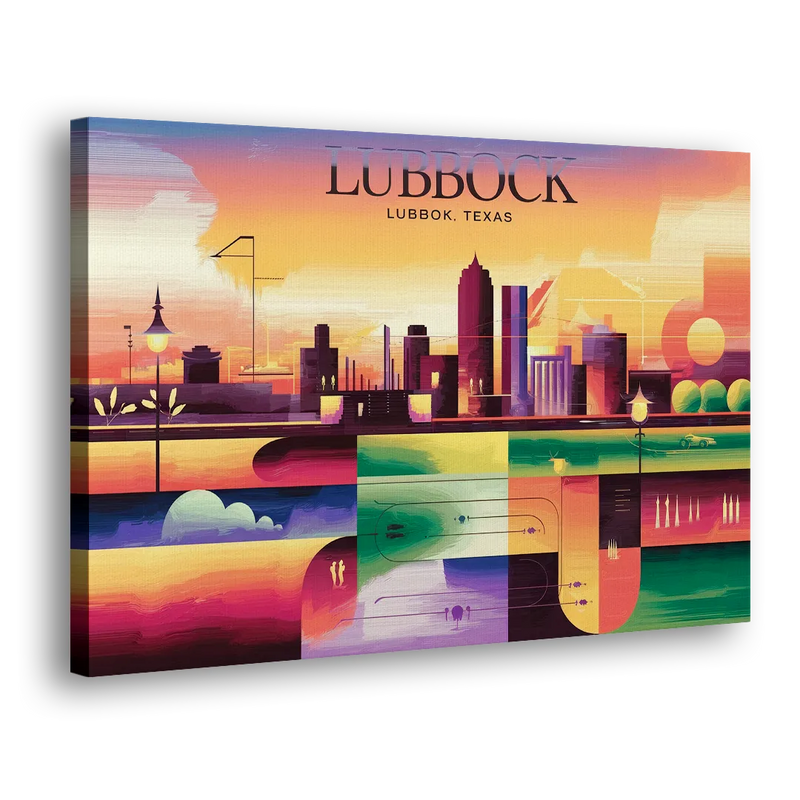 Lubbock Vibrant Cityscape - Canvas Print Art Sides