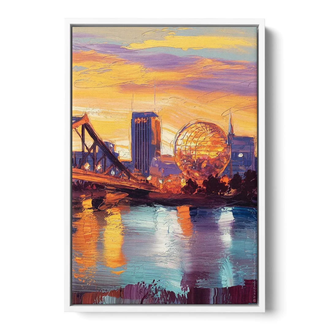 Knoxville Skyline Sunset - White Frame Canvas