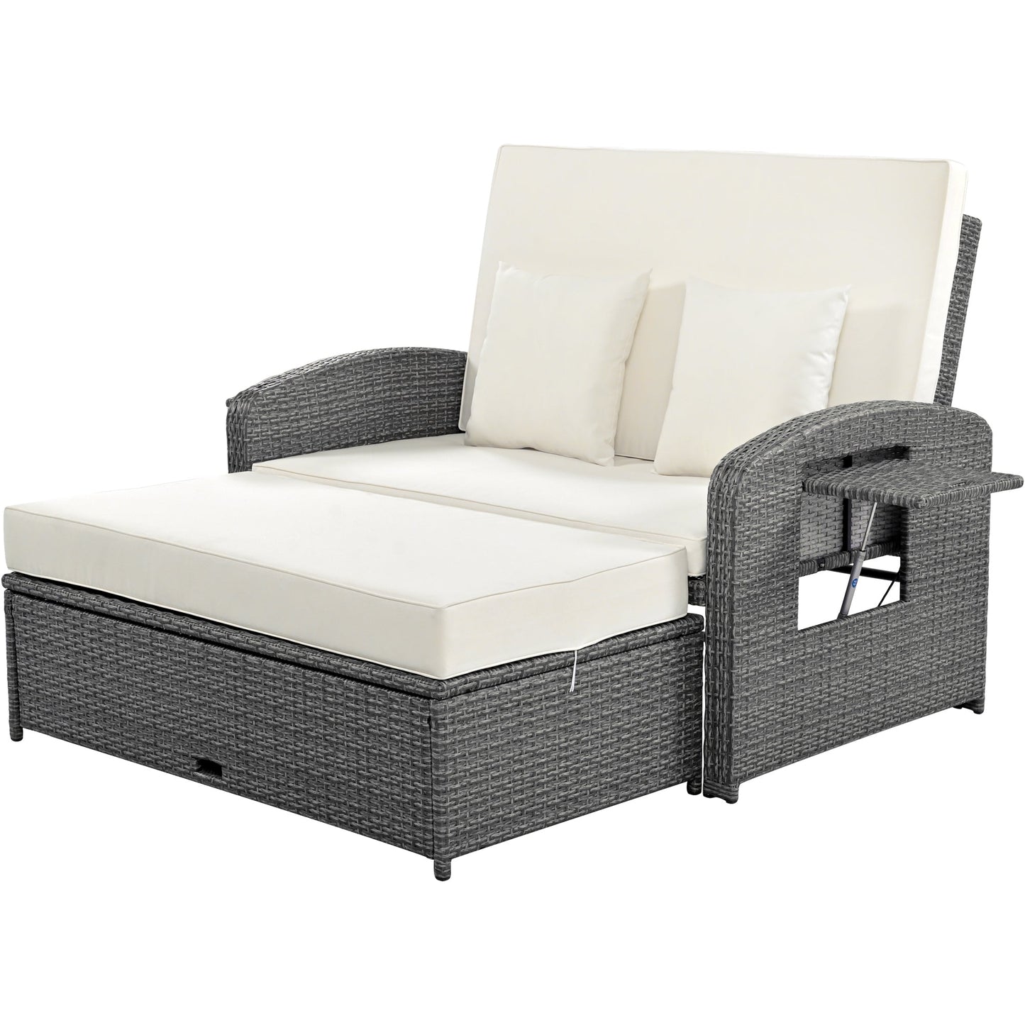 Elegant PE Wicker Double Chaise Lounge - 2-Person Patio Daybed with Recliner