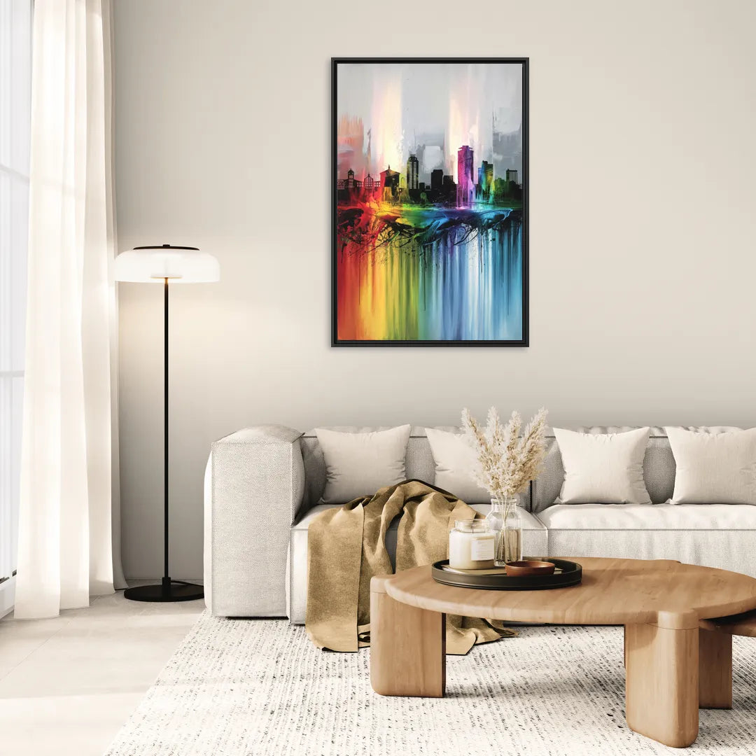 Fayetteville Downtown Skyline - Living Room Black Frame Canvas