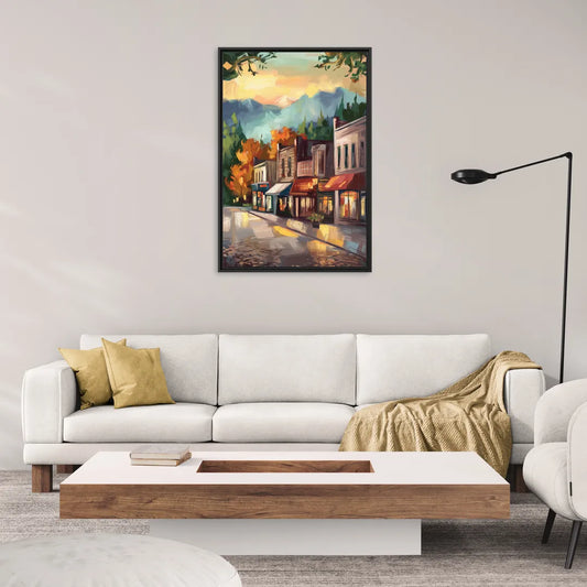Gatlinburg Downtown Charm - Living Room Black Frame Canvas