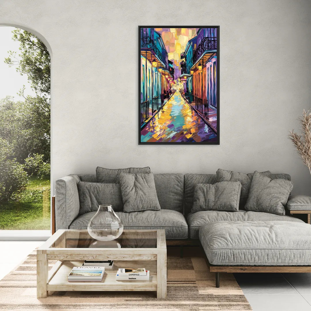 New Orleans French Quarter Lights - Living Room Black Frame Canvas
