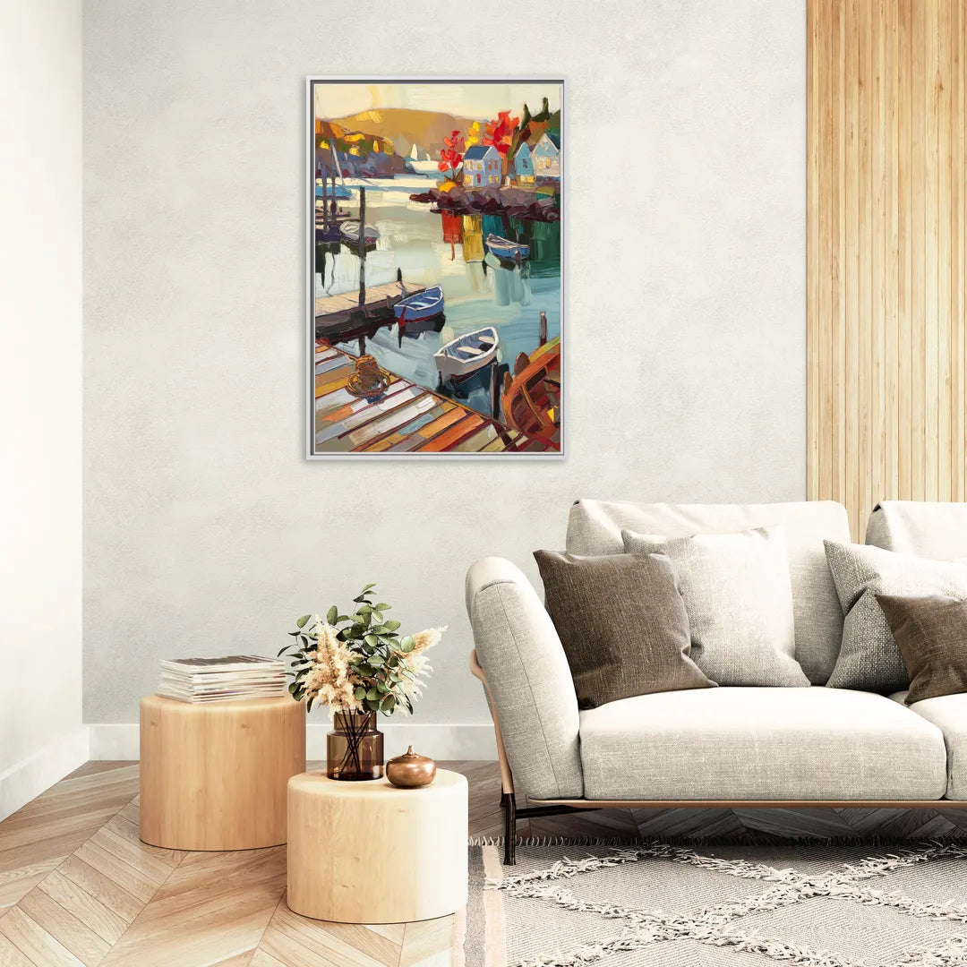 Camden Scenic Harbor View - Living Room White Frame Canvas