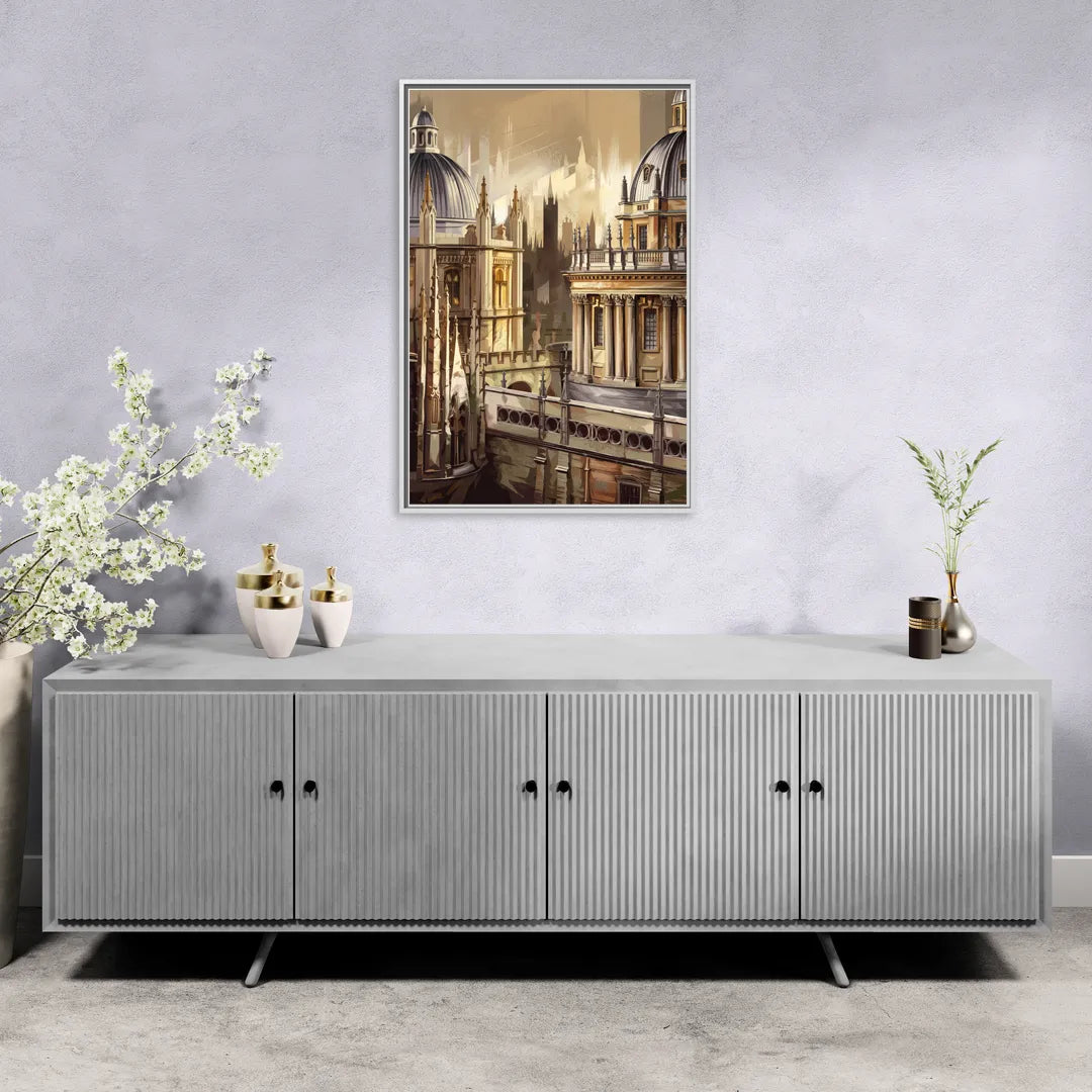 Oxford College Architecture - Living Room White Frame Canvas