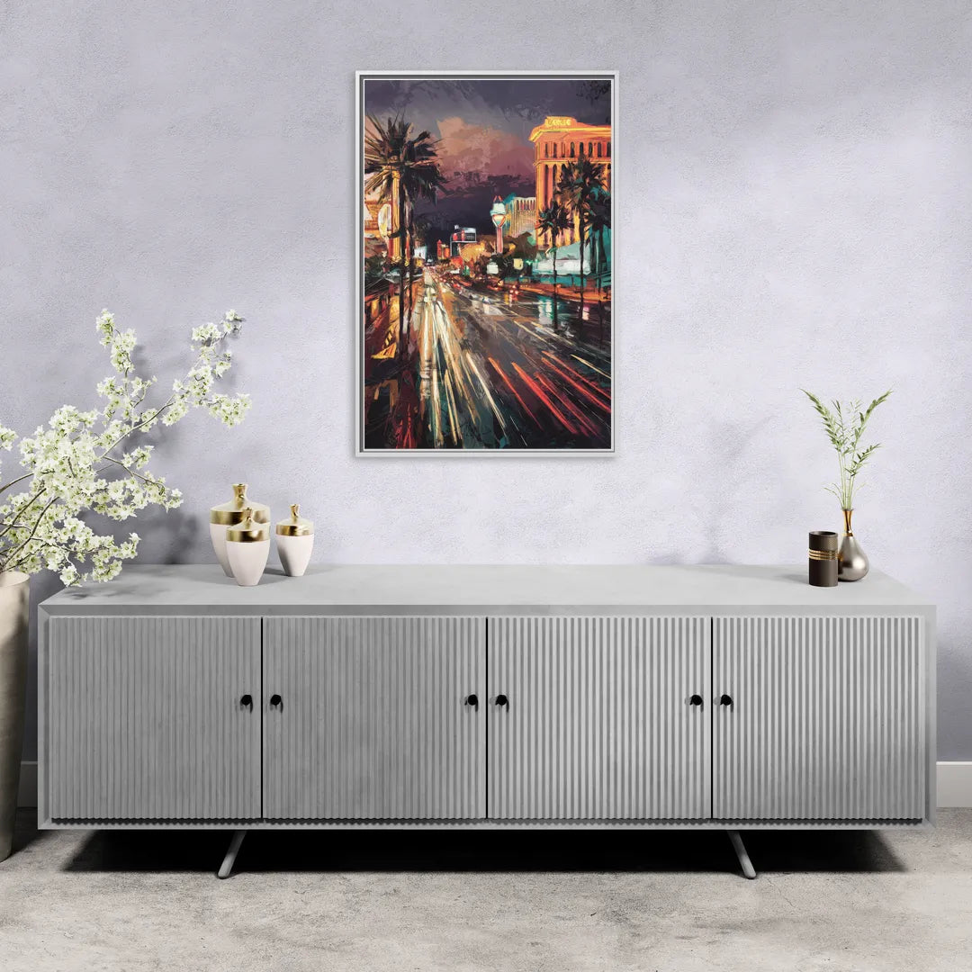 Las Vegas Strip Lights - Living Room White Frame Canvas